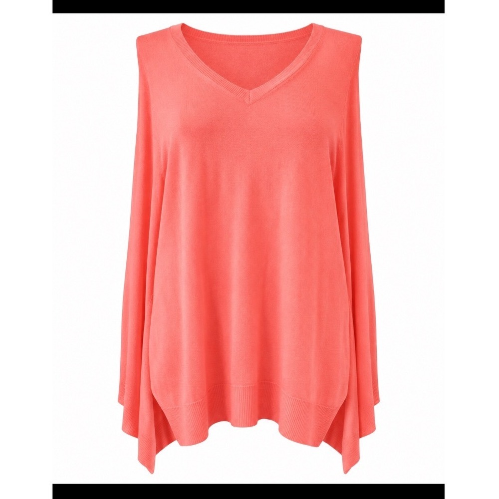 Crown & Ivy Women XL Coral orange V-Neck Long Sleeve High-Low Knit Sweater